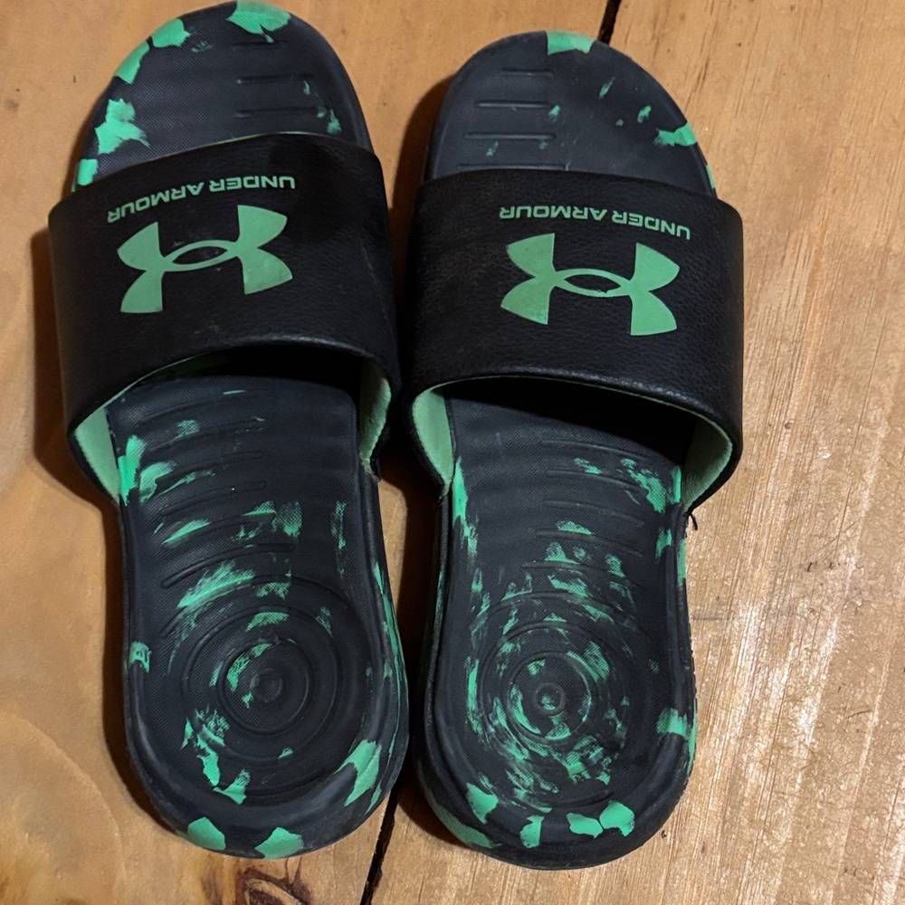 Under Armour Black Slides with Green Highlights